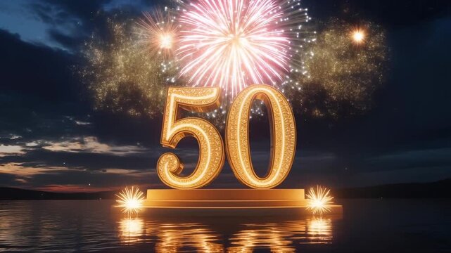 Spectacular 50th birthday fireworks with glowing golden number