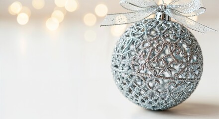 Obraz premium Glitter Silver Ornament Macro With Left Copy Space 