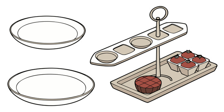 Elegant dessert presentation with tiered stand and individual servings of treats