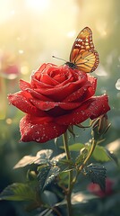 red rose and butterfly