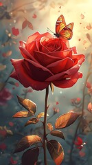 red rose with water drops