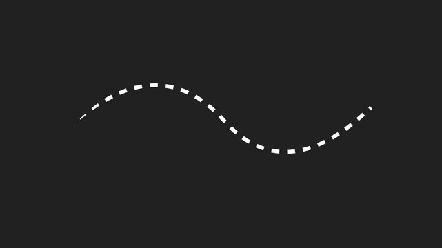 Animation of a plane and dotted line path from left to right point. Concept of movement