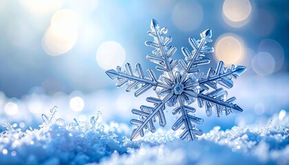 Extreme Macro Shot of a Perfect Natural Crystal Snowflake on a Cold Surface