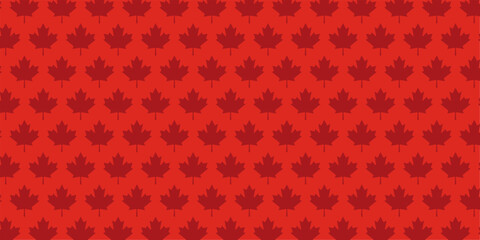 Seamless red maple leaf pattern on red background, featuring Canada leaf motifs in a clean vector style. Ideal for texture, wallpaper, prints, banners, and decorative designs.
