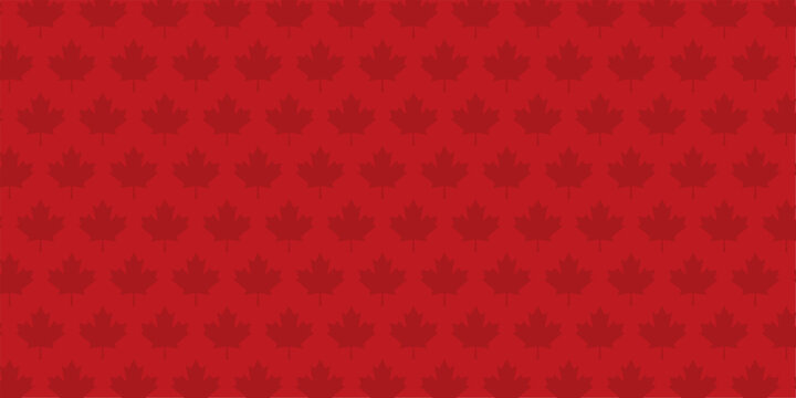 Seamless red maple leaf pattern on red background, featuring Canada leaf motifs in a clean vector style. Ideal for texture, wallpaper, prints, banners, and decorative designs.