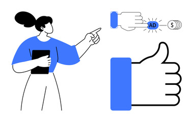 Digital advertising. Digital advertising with pay-per-click interaction and earning money online. Digital advertising for marketing, monetization, social media strategy, e-commerce, and analytics