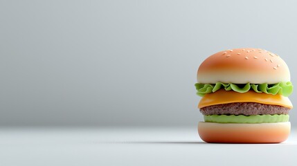 A close-up shot of a single, appetizing burger with fresh ingredients, isolated on a clean white background.