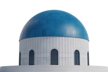 Blue domed building with arched windows and white facade isolated on a transparent background