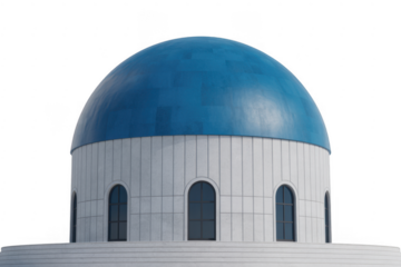 Blue domed building with arched windows and white facade isolated on a transparent background