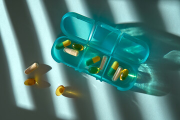 Capsule Organizer With Various Vitamins and Supplements
