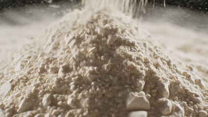 Pouring Flour in Slow Motion A Captivating Display of Baking Ingredient Dynamics Showcasing Texture Movement and Culinary Preparation in a Studio Setting.