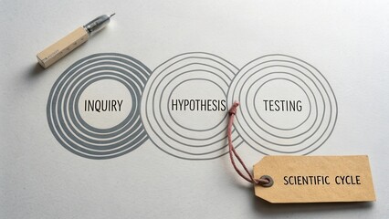 Scientific Cycle of Inquiry, Hypothesis, and Testing Represented with Circles and Tag on Neutral Background