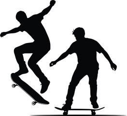 Fototapeta premium Dynamic Skateboarders Silhouette Vector Illustration Performing Skate Tricks