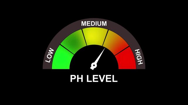 Ph level gauge with needle pointing to medium on a  background 