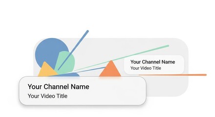 Abstract graphic elements overlay modern white informational banners showcasing placeholder text for video content