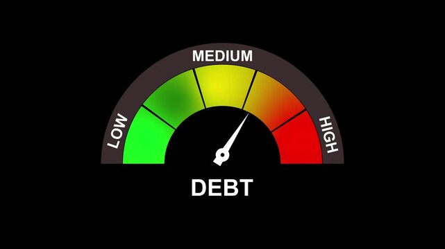 Debt meter with needle pointing to medium on a background