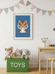 Child's Playroom with Tiger Art and Toys