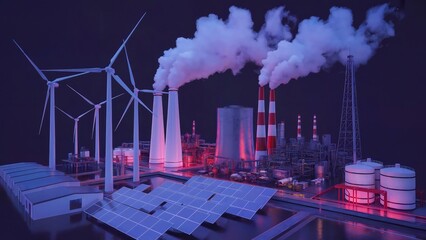 Industrial Energy Facility with Solar, Wind, and Fossil Power Generation