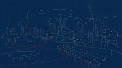 Futuristic Energy Infrastructure Blueprint with Renewable Power Systems