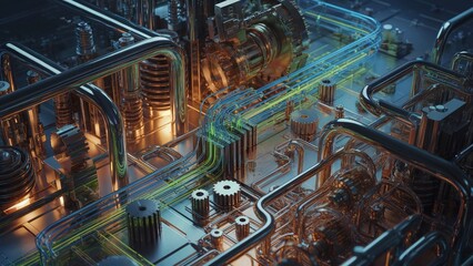 Futuristic Industrial Pipeline System with Mechanical and Energy Components