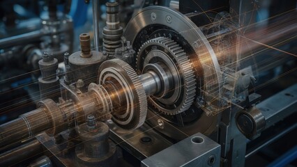 Fototapeta premium Precision Industrial Machinery with Mechanical Gears and Engineering Components