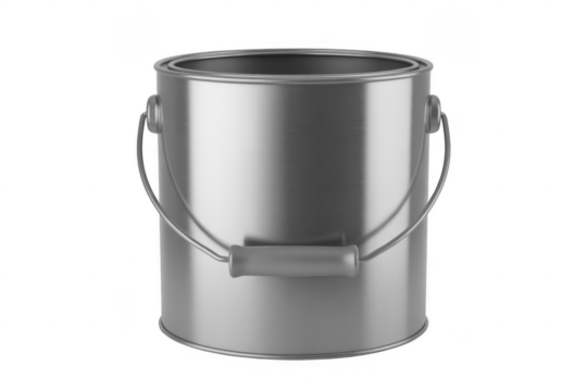 Brushed metal paint can with wire handle and gray grip isolated on a transparent background - Powered by Adobe