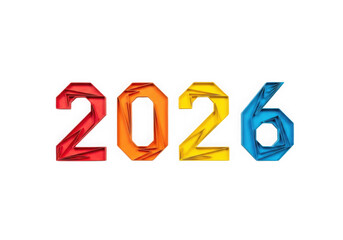 Colorful 2026 year number isolated on transparent background
