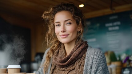 A Woman Enjoys Her Coffee in a Cozy Loft Environment: A Minimalist Professional Scene