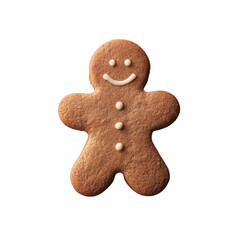 Classic Gingerbread Man with Icing Buttons – Holiday Cookie Cutout Isolated