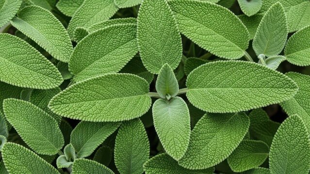 Close-up of fresh green sage leaves growing in a garden. - Powered by Adobe