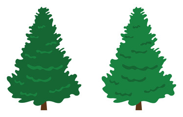 Set of evergreen pine trees in flat vector style, simple green foliage and natural forest silhouettes for winter themes, holiday design, greeting cards, patterns and outdoor nature projects