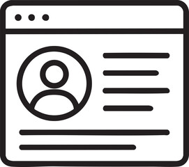 a simple black and white linear icon depicting a user profile within a rectangular frame