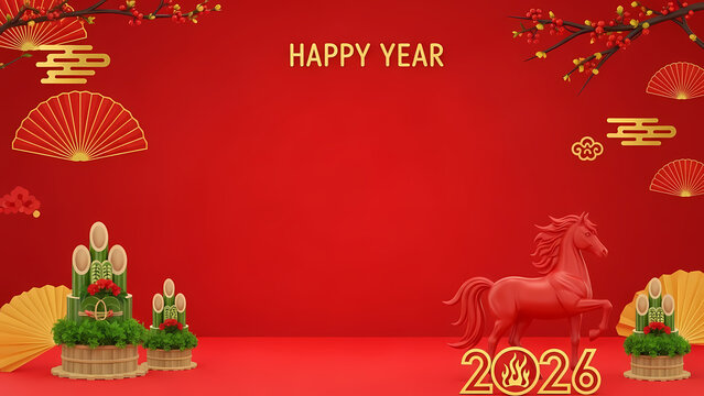 Red Horse 2026 Chinese New Year Festive Backdrop