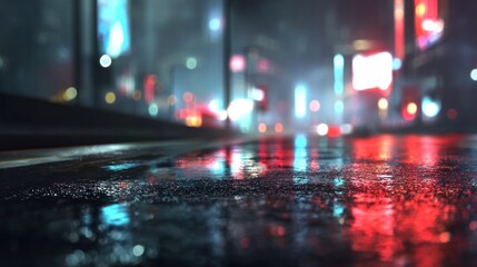 Night city wet road