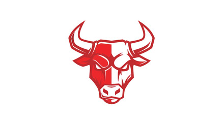 Bold red and white bull head vector illustration on clean white background