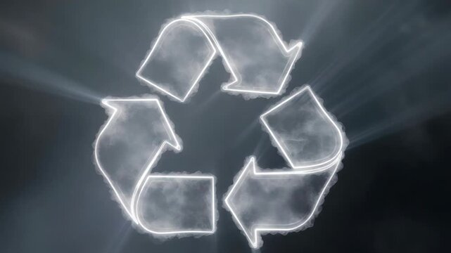 Animated Recycling Symbol with Radiant Light Effects, Promoting Sustainability and Environmental