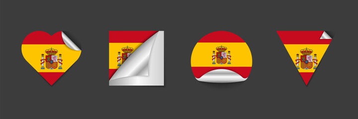 Spain Sticker Flag Icons — Spanish Banner Peel Off Corner Shapes Vector