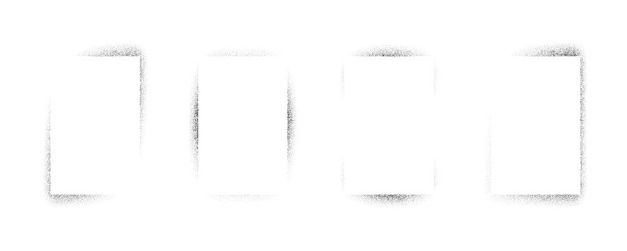 Sprayed noise frame collection. Black dotted grain rectangle border set. Black stipple gradient boarder bundle for text box, banner, poster, template. Vector rough spray stencil graffiti effect frames