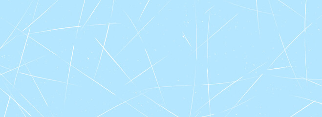Scratched ice surface texture. Blue ice background with skate traces, cracks, scratches. Rough winter sport rink backdrop. Frozen lake or pond water wallpaper with dots, spot and lines. Vector