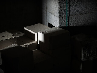Aerated concrete blocks in dim construction light