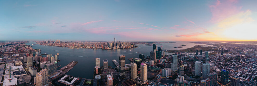 Skyline View of New York City at Sunset Over Hudson River