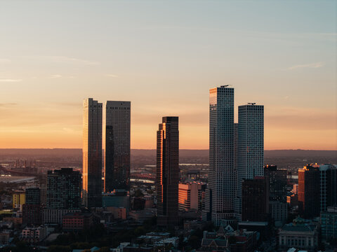 Modern Skyscrapers in Jersey City at Sunset