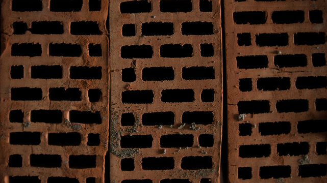 Close-up of hollow clay construction bricks