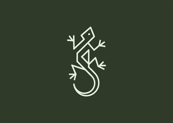 A simple geometric lizard logo drawn with minimal sharp lines, showcasing its agile body and distinctive tail, reflecting adaptability, alertness, and natural balance
