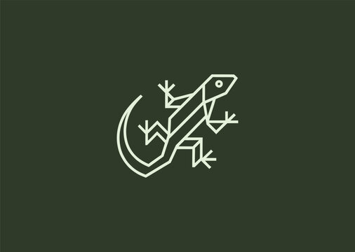 A simple geometric lizard logo drawn with minimal sharp lines, showcasing its agile body and distinctive tail, reflecting adaptability, alertness, and natural balance