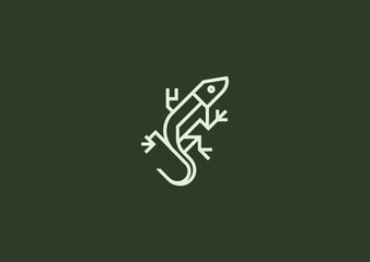 A simple geometric lizard logo drawn with minimal sharp lines, showcasing its agile body and distinctive tail, reflecting adaptability, alertness, and natural balance