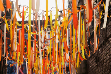Colorful Ribbons in a Festive Alley Celebration