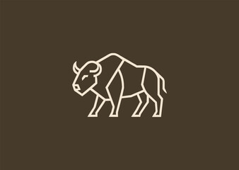 A simple geometric buffalo logo created with clean angular lines highlighting its strong horns and sturdy frame, symbolizing power, resilience, and grounded stability