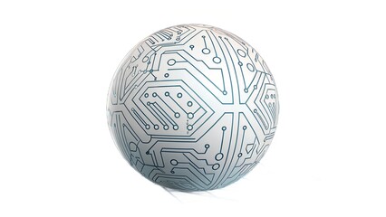 Futuristic 3D White Circuit Board Sphere Isolated on White
