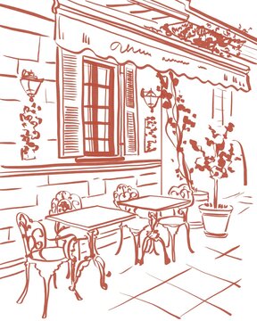 French Street Caf&eacute; Sketch